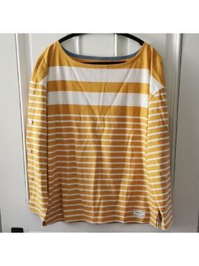 Talbots womens yellowstripe boat neck top with buttons. Nautical, coastal Size L